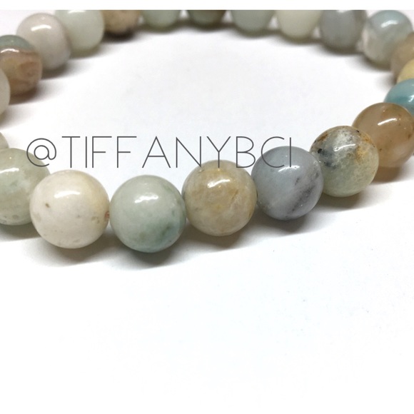 Bamboo Leaf Agate and Amazonite Genuine Stone Bracelet - Picture 11 of 15